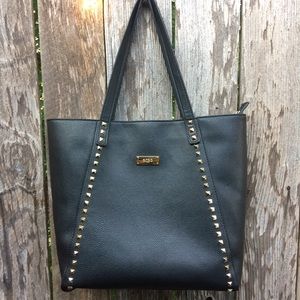 BCBG PARIS Large black tote purse with gold studs